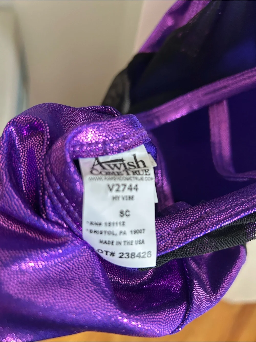 Metallic “ My Vibe” Purple Gymnastics Leotard with Matching Headband - Size SC